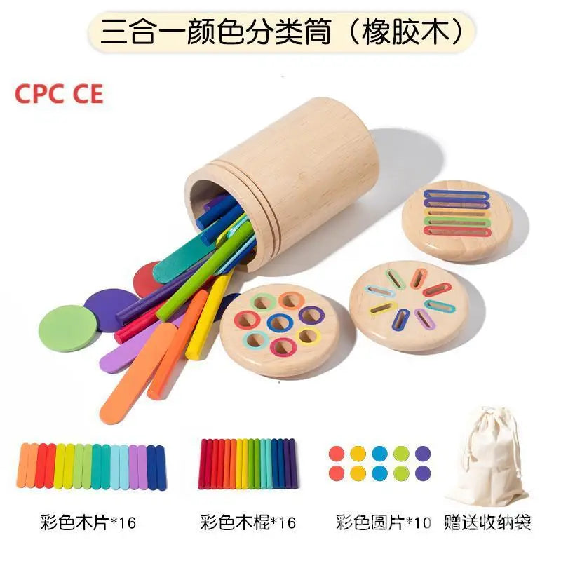 Montessori Wooden Early Education Toys for Babies 0-3 Years Rainbow Color Shape Matching Building Blocks for Intellectual