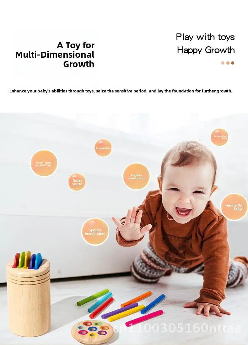 Montessori Wooden Early Education Toys for Babies 0-3 Years Rainbow Color Shape Matching Building Blocks for Intellectual