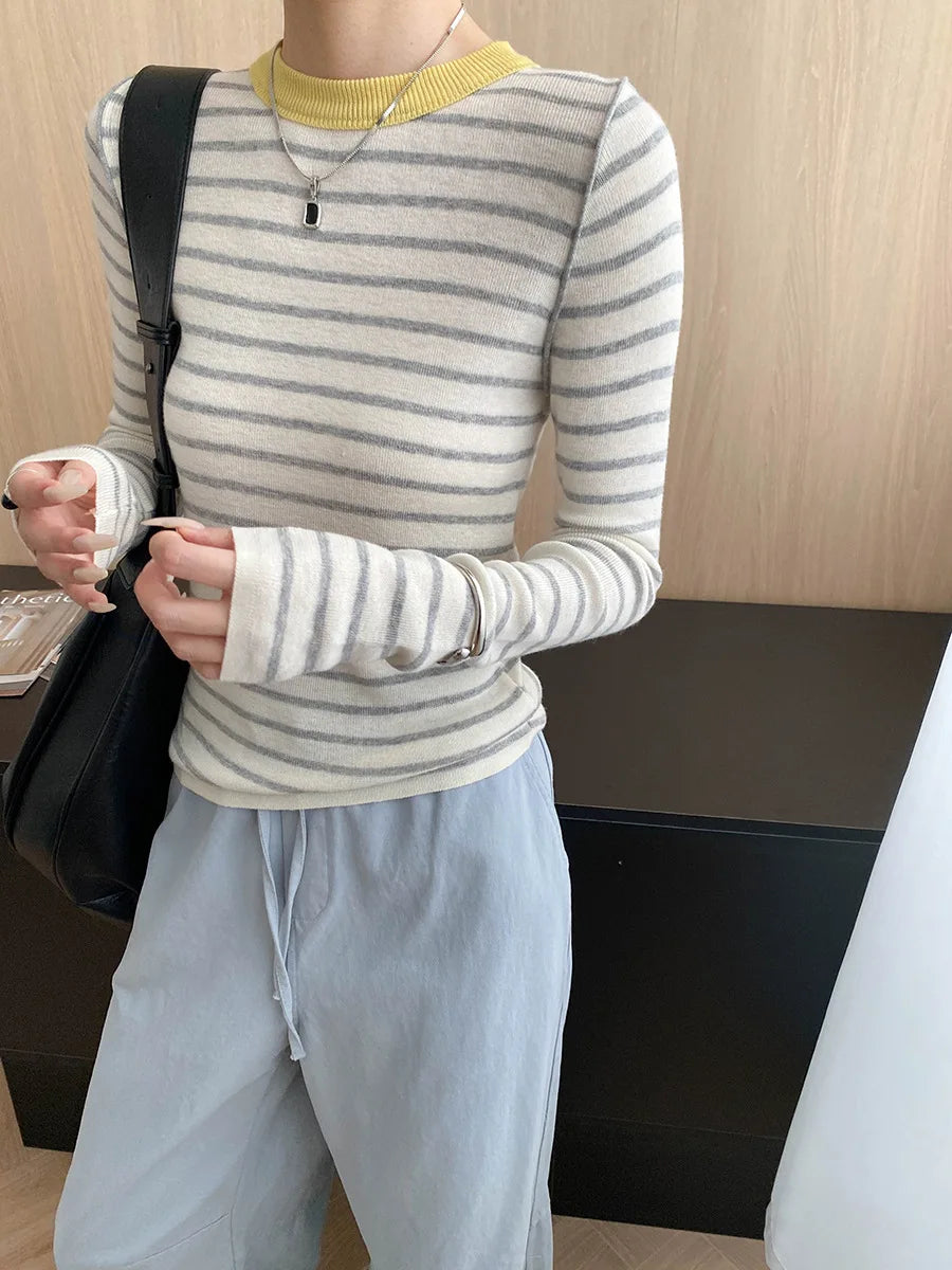 Autumn color palette design, contrasting colors, front shoulder streamlined, slim fit, slimming effect, base knit sweater