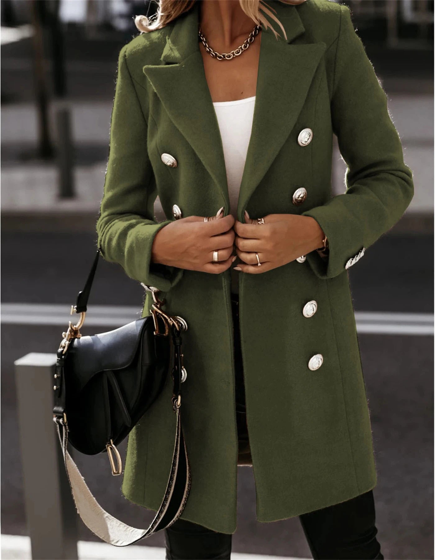 Autumn and Winter Women's Wear Versatile New Europe and America Autumn and Winter Long sleeved Double breasted Woolen Coat Coat