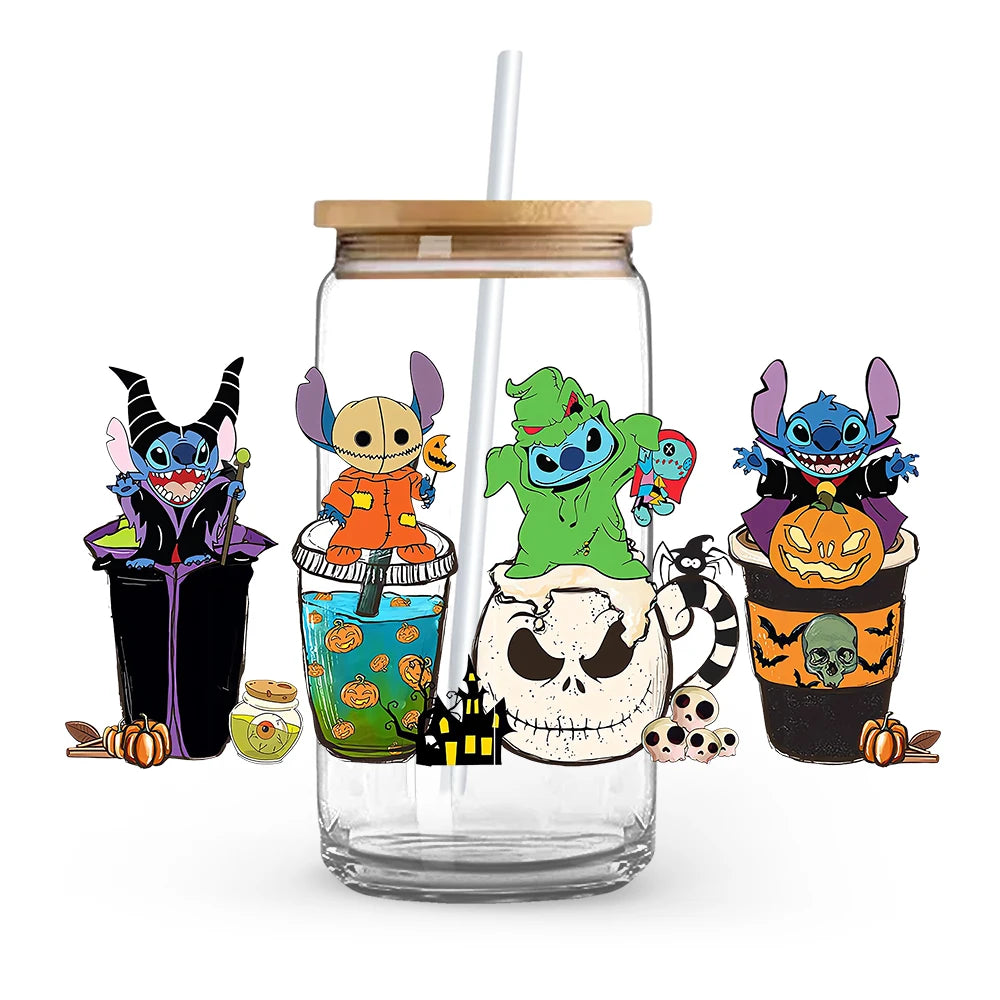 Princess Stitch Mickey Halloween Trick Treat Souvenir UV DTF Cup Wrap Self-Adhesive Individualized Cup Adornments