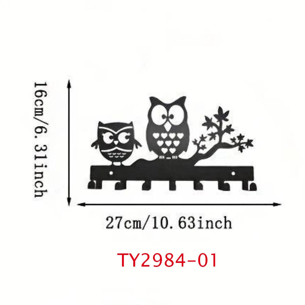 CIFBUY Black Cats Wall Hooks Key Holder Halloween Cats Decorative Hooks Rack Hangers Iron Hook Wall Mounted Hooker With 7 Hooks