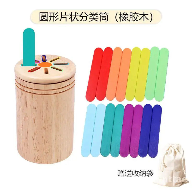 Montessori Wooden Early Education Toys for Babies 0-3 Years Rainbow Color Shape Matching Building Blocks for Intellectual