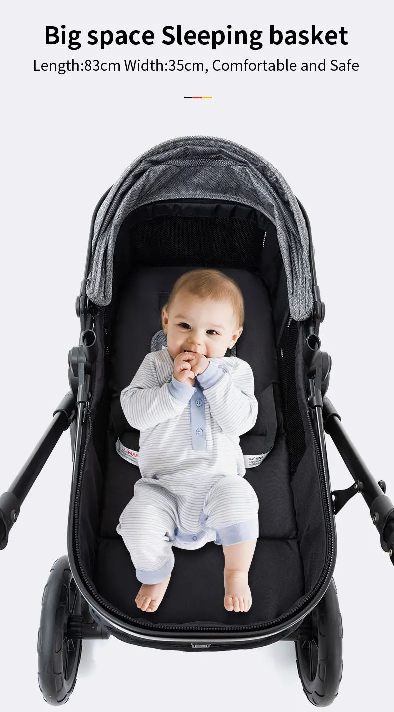New Luxury Baby Stroller 3 in 1 Portable Travel Baby Carriage Fold Pram High Landscape Aluminum Frame Newborn Infant Stroller