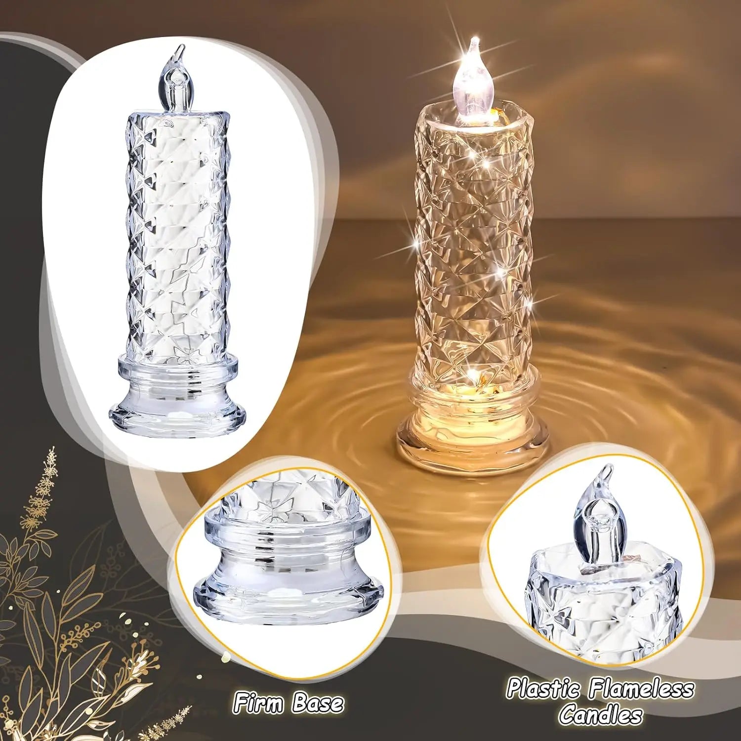 Crystal Candles LED Light Transparent Flameless Battery Power Lantern Night Lamp Wedding Party Birthday Xmas Halloween Decor