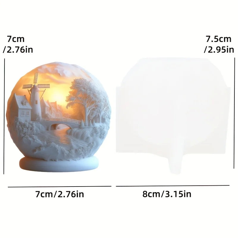 Rural villa relief spherical candle silicone mold house relief resin mould Halloween magic castle gypsum molds Christmas gift