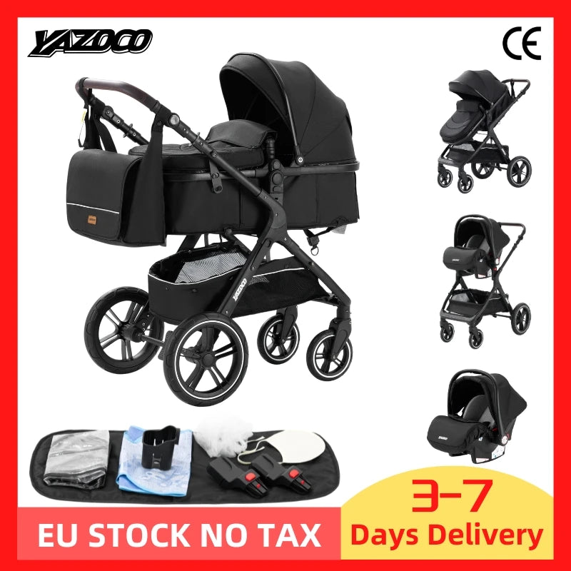 New Luxury Baby Stroller 3 in 1 Portable Travel Baby Carriage Fold Pram High Landscape Aluminum Frame Newborn Infant Stroller