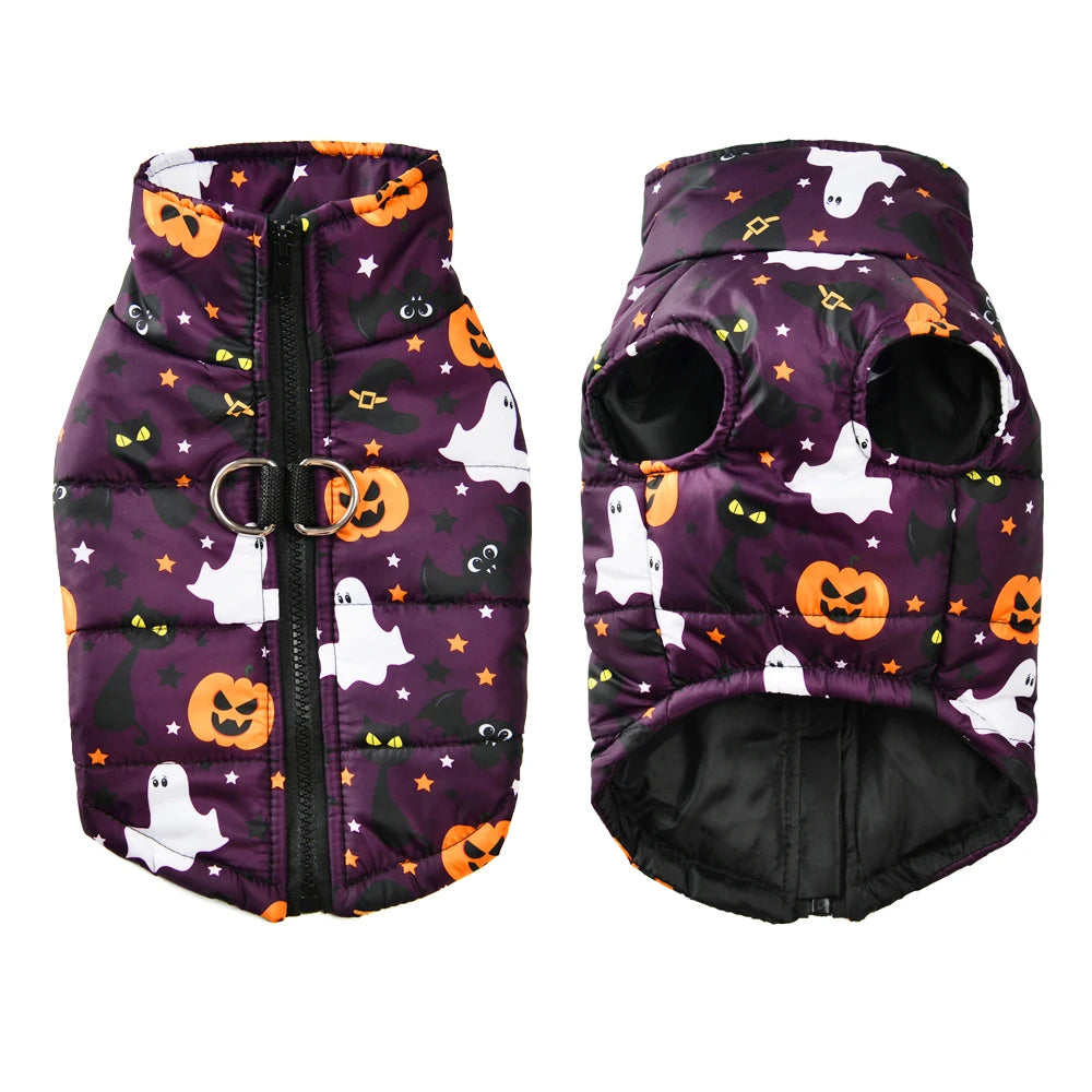 Winter Dog Clothes Small Medium Dogs Halloween Pet Jacket Party Puppy Costume Warm Pumpkin Print Pet Coat Schnauzer Vest Coat
