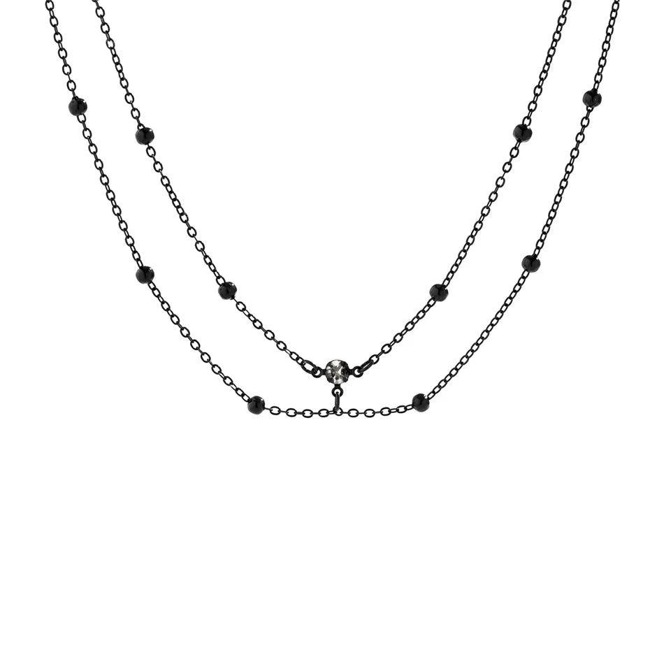 Multilayer Gothic Black Thin Chain Zircon Choker Necklace for Women Vintage Simple Clavicle Link Halloween Jewelry Accessories
