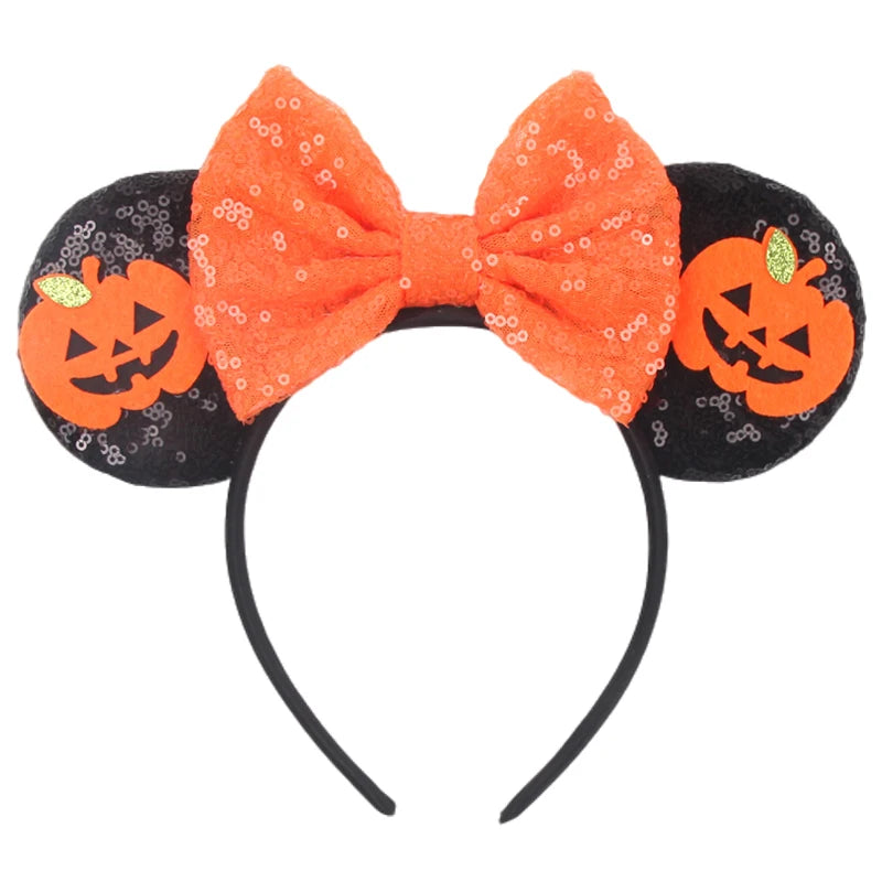 2025 Pirate Mickey Mouse Headband Bat Pumpkin Sequin Bow Halloween Disney Ears Hairband Festival Party Cosplay Hair Accessories