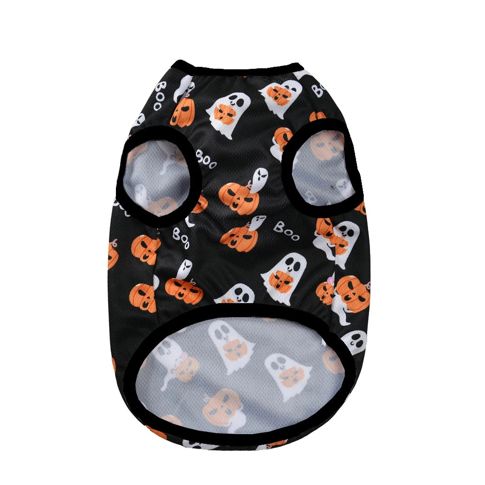 Halloween Pumpkin Print Dog Clothes For Small Medium Dogs Cats Breathable Pet T-shirt Chihuahua French Bulldog Puppy Costumes
