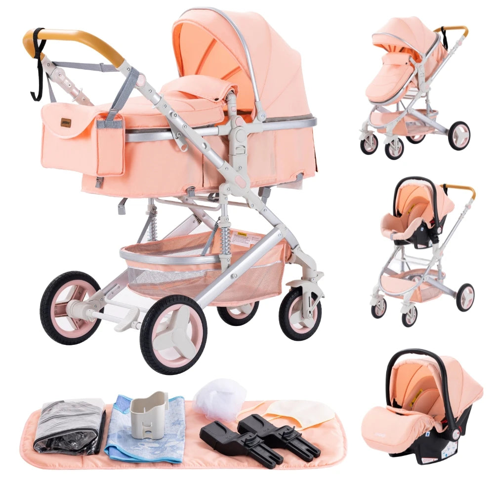 New Luxury Baby Stroller 3 in 1 Portable Travel Baby Carriage Fold Pram High Landscape Aluminum Frame Newborn Infant Stroller