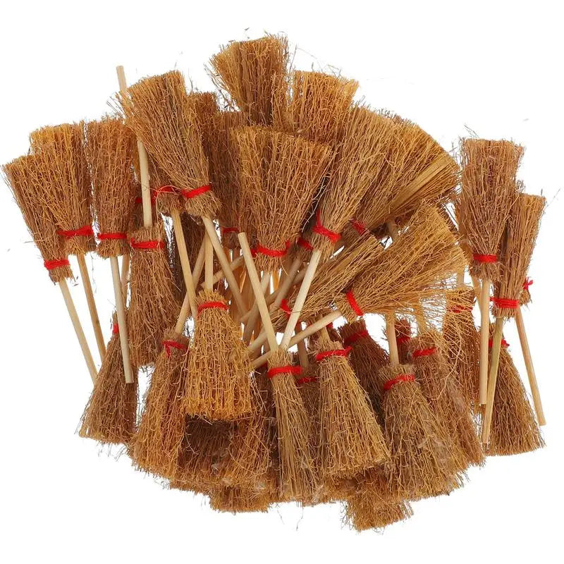 50pcs House Brooms Miniature Wooden Witch Brooms Halloween Party Landscape Mini Halloween Broom Models Props Ornaments 2025
