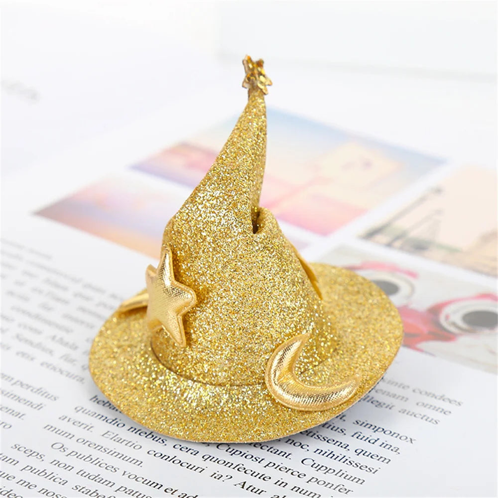 1Pc Cute Children Glitter Halloween Hairpins Mini Witch Hat Hair Clips Party Festival Headdress Halloween Cosplay Costume Props
