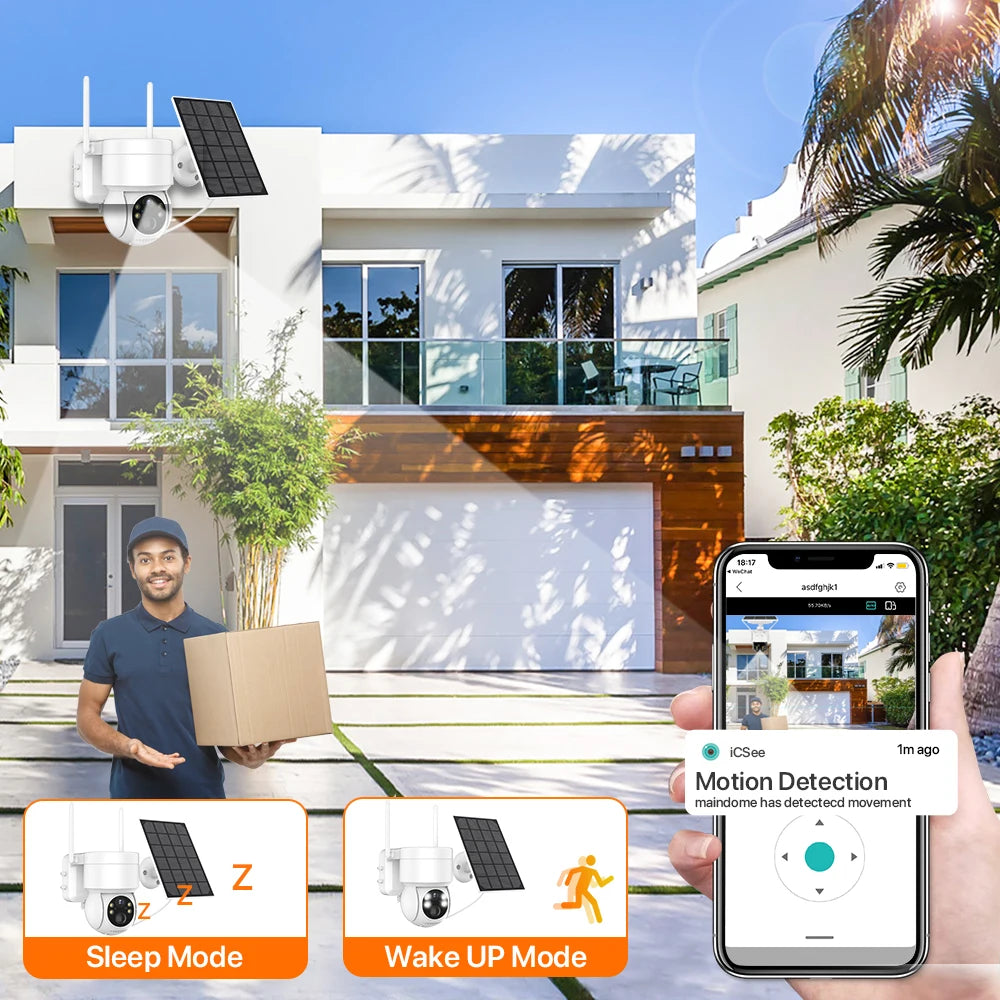 Built-in Battery WiFi PTZ 4MP Outdoor Wireless Solar IP Camera 10X Zoom 1080P Video Surveillance Camera Long Time Standby iCSee
