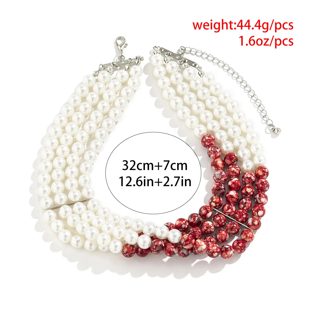 Multilayer Vintage Red Blood Pattern Imitation Pearl Tassel Pendant Necklace for Women Goth Crystal Bead Chain Halloween Jewelry
