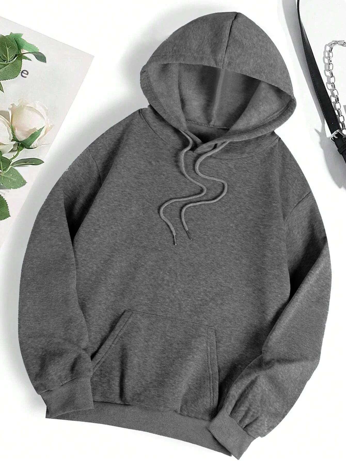 Autumn Solid hoodies for man Crewneck Trendy Sweatshirt Soft Loose Basics Clothes Vintage Hip Hop Streetwear Unisex Fleece Top