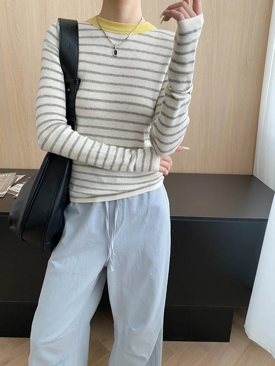 Autumn color palette design, contrasting colors, front shoulder streamlined, slim fit, slimming effect, base knit sweater