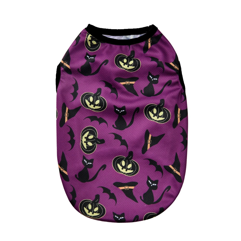 Halloween Pumpkin Print Dog Clothes For Small Medium Dogs Cats Breathable Pet T-shirt Chihuahua French Bulldog Puppy Costumes