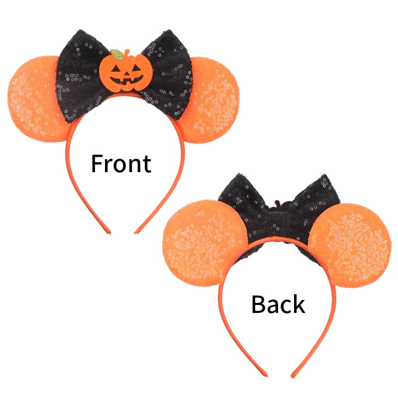 2025 Pirate Mickey Mouse Headband Bat Pumpkin Sequin Bow Halloween Disney Ears Hairband Festival Party Cosplay Hair Accessories