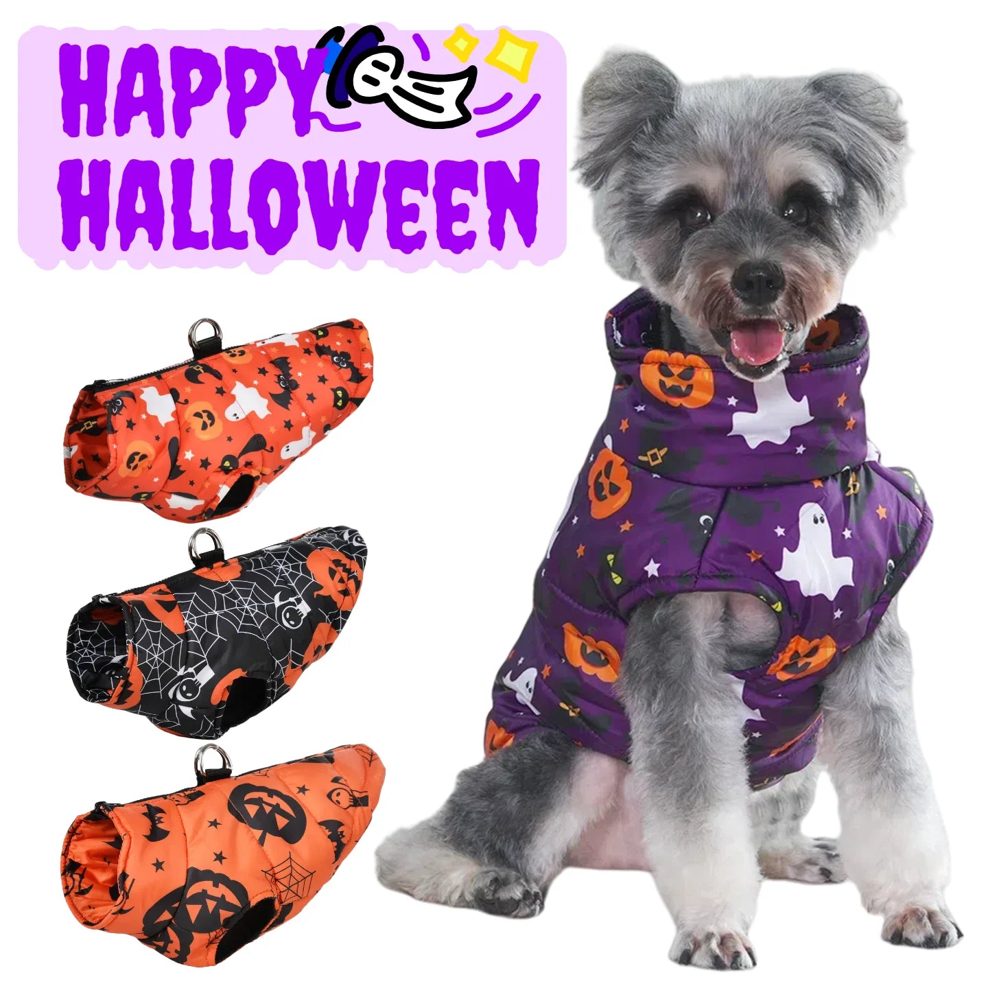 Winter Dog Clothes Small Medium Dogs Halloween Pet Jacket Party Puppy Costume Warm Pumpkin Print Pet Coat Schnauzer Vest Coat