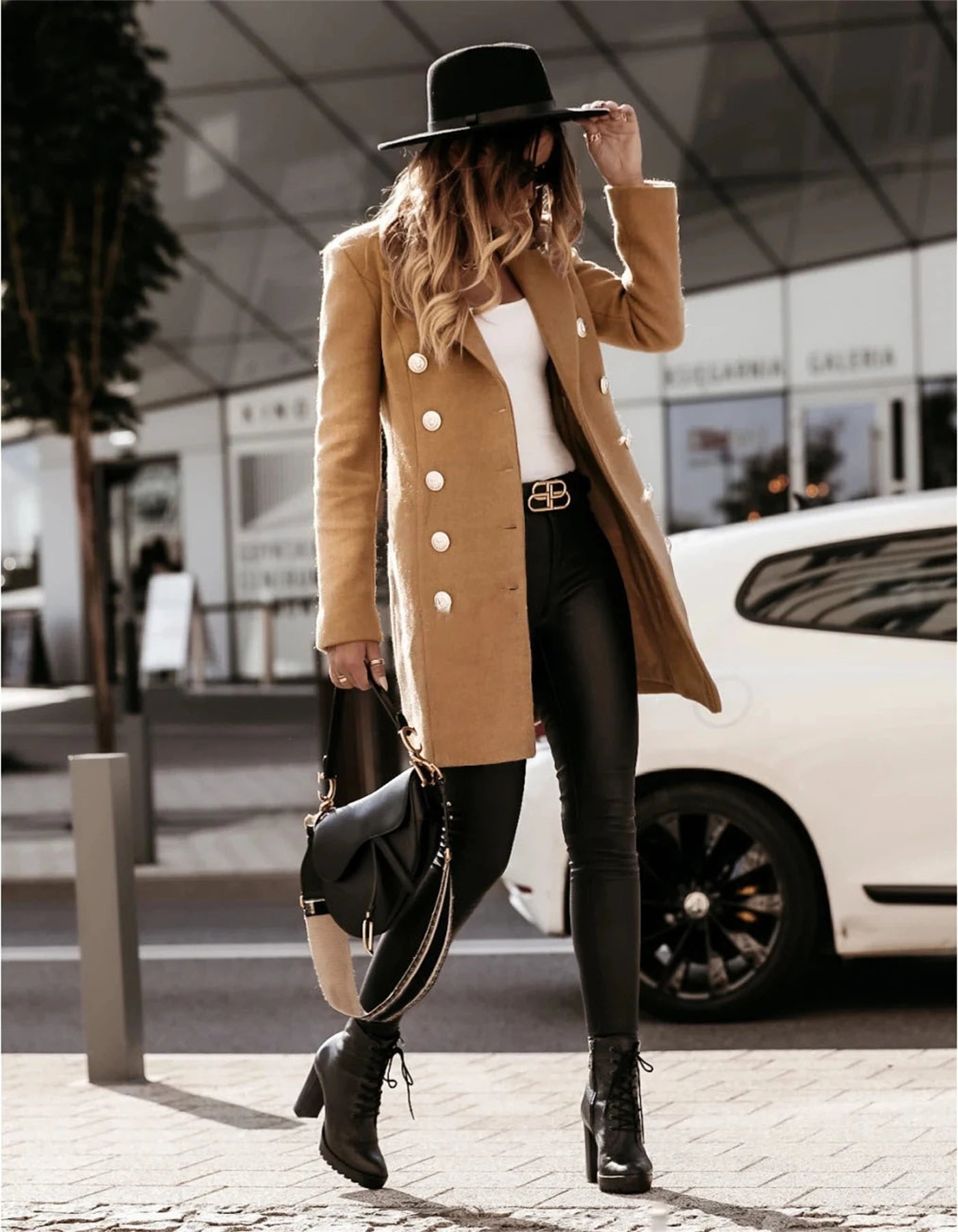 Autumn and Winter Women's Wear Versatile New Europe and America Autumn and Winter Long sleeved Double breasted Woolen Coat Coat