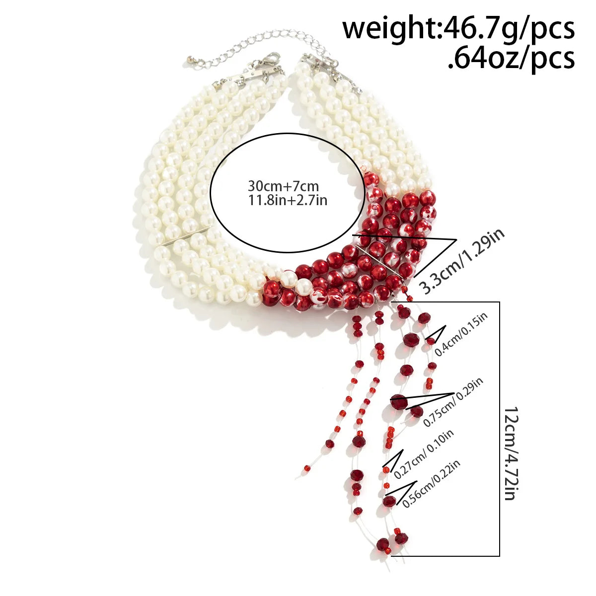Multilayer Vintage Red Blood Pattern Imitation Pearl Tassel Pendant Necklace for Women Goth Crystal Bead Chain Halloween Jewelry