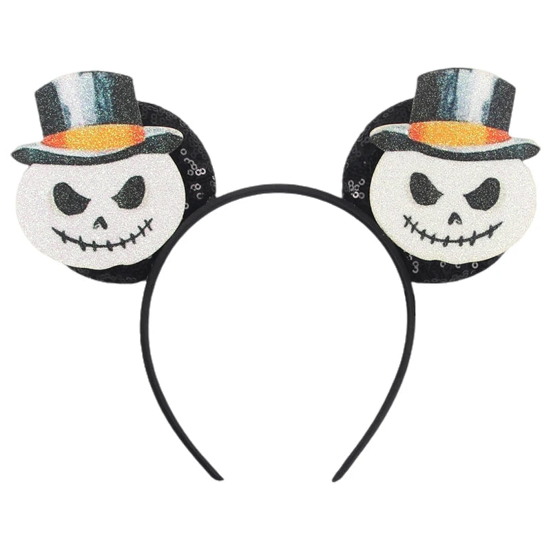 2025 Pirate Mickey Mouse Headband Bat Pumpkin Sequin Bow Halloween Disney Ears Hairband Festival Party Cosplay Hair Accessories