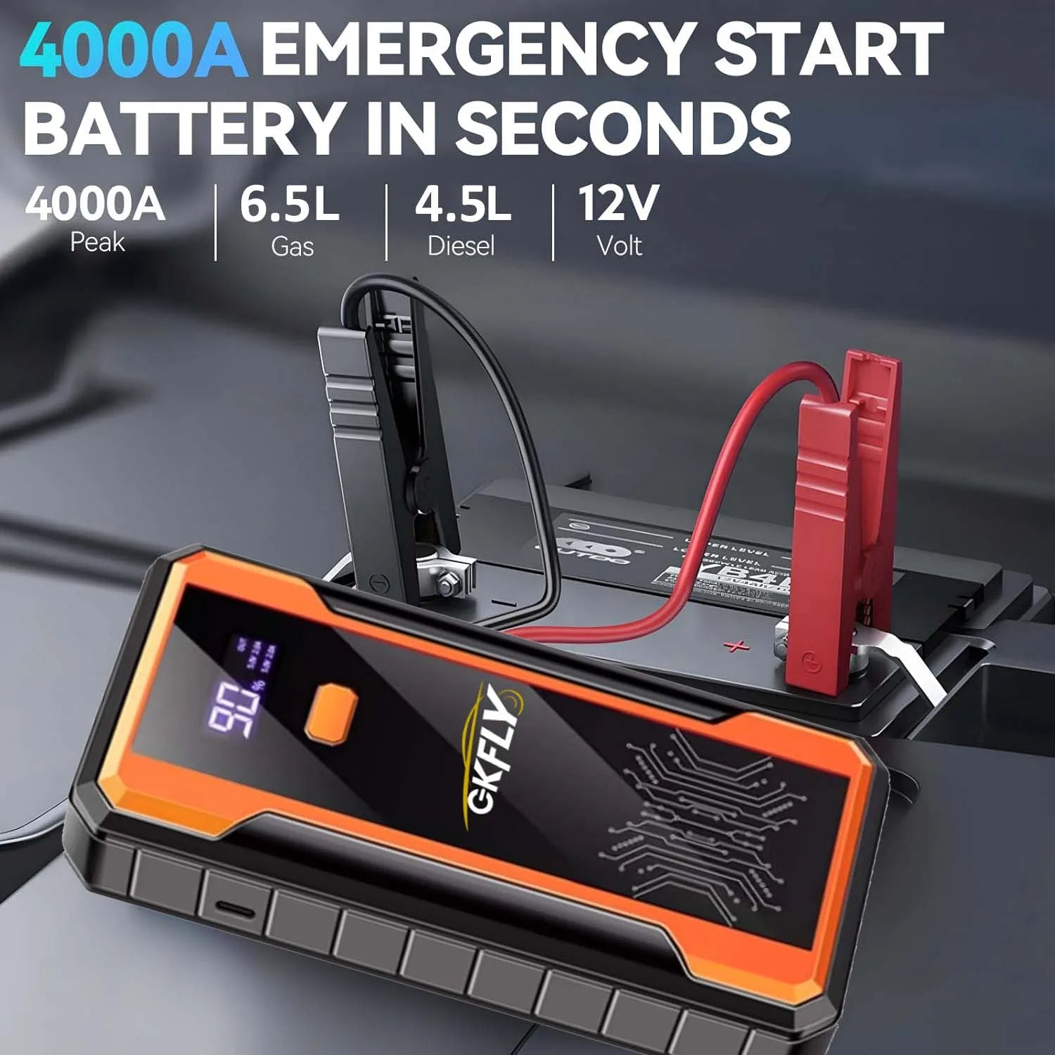 GKFLY 4000A Car Jump Starter Portable Power Bank 2000A Car Battery Booster 12V Auxiliary Starting Device for Diesel Gasoline