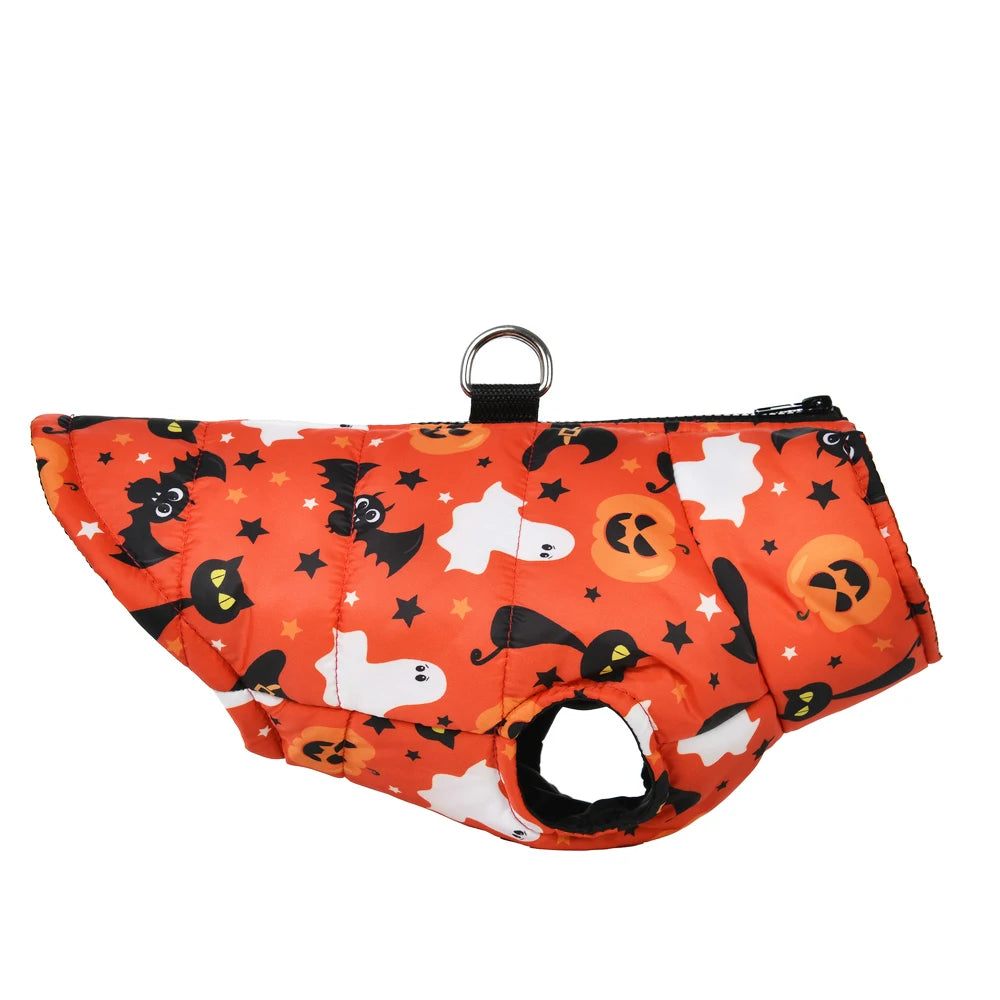 Winter Dog Clothes Small Medium Dogs Halloween Pet Jacket Party Puppy Costume Warm Pumpkin Print Pet Coat Schnauzer Vest Coat