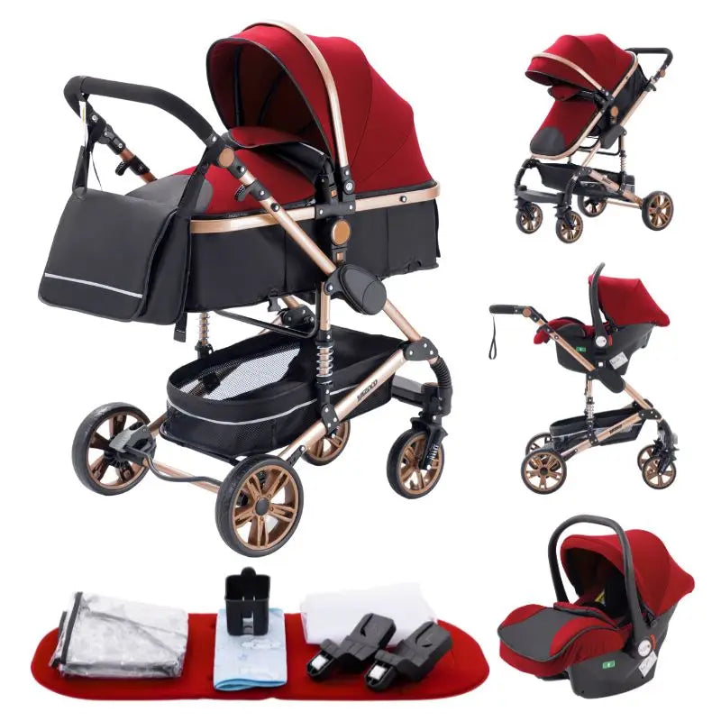 New Luxury Baby Stroller 3 in 1 Portable Travel Baby Carriage Fold Pram High Landscape Aluminum Frame Newborn Infant Stroller