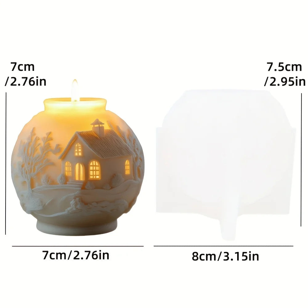 Rural villa relief spherical candle silicone mold house relief resin mould Halloween magic castle gypsum molds Christmas gift