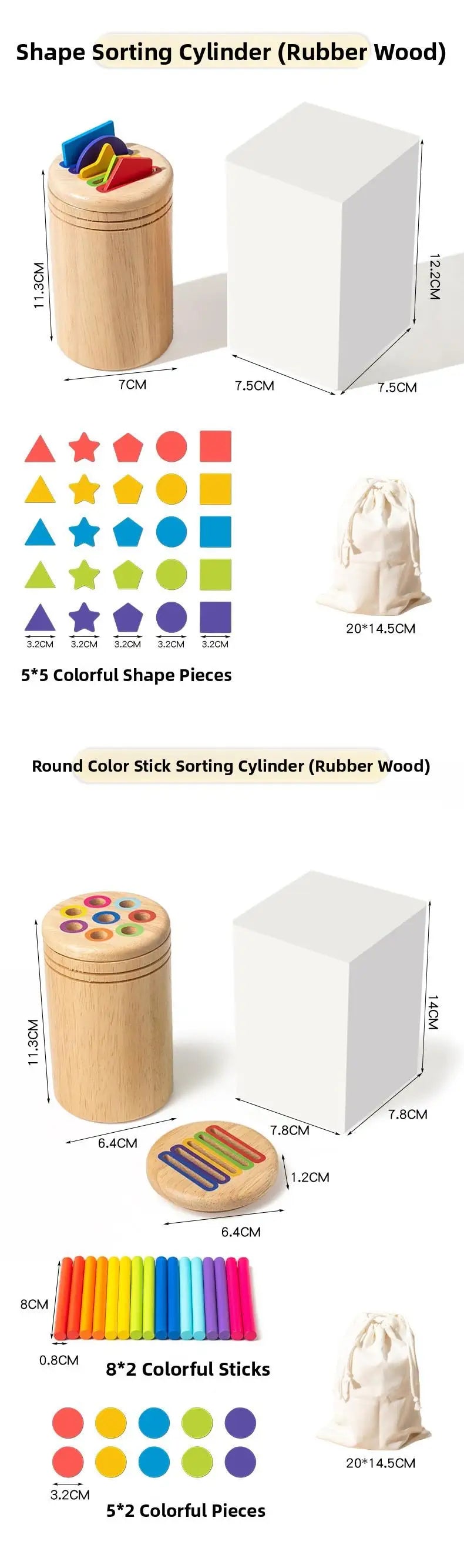 Montessori Wooden Early Education Toys for Babies 0-3 Years Rainbow Color Shape Matching Building Blocks for Intellectual