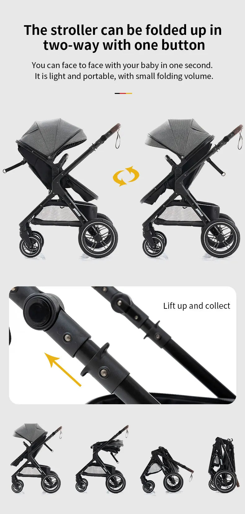 New Luxury Baby Stroller 3 in 1 Portable Travel Baby Carriage Fold Pram High Landscape Aluminum Frame Newborn Infant Stroller