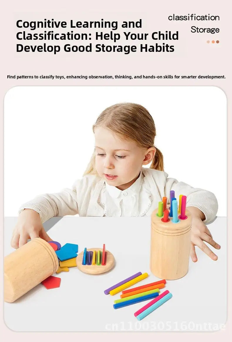 Montessori Wooden Early Education Toys for Babies 0-3 Years Rainbow Color Shape Matching Building Blocks for Intellectual