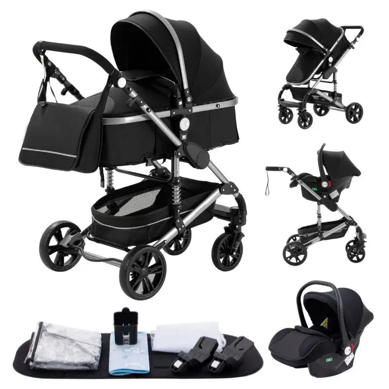 New Luxury Baby Stroller 3 in 1 Portable Travel Baby Carriage Fold Pram High Landscape Aluminum Frame Newborn Infant Stroller