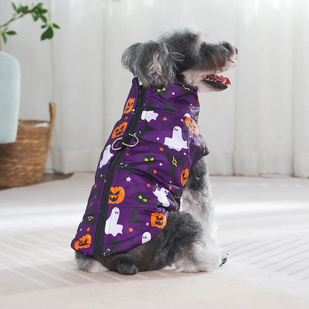 Winter Dog Clothes Small Medium Dogs Halloween Pet Jacket Party Puppy Costume Warm Pumpkin Print Pet Coat Schnauzer Vest Coat