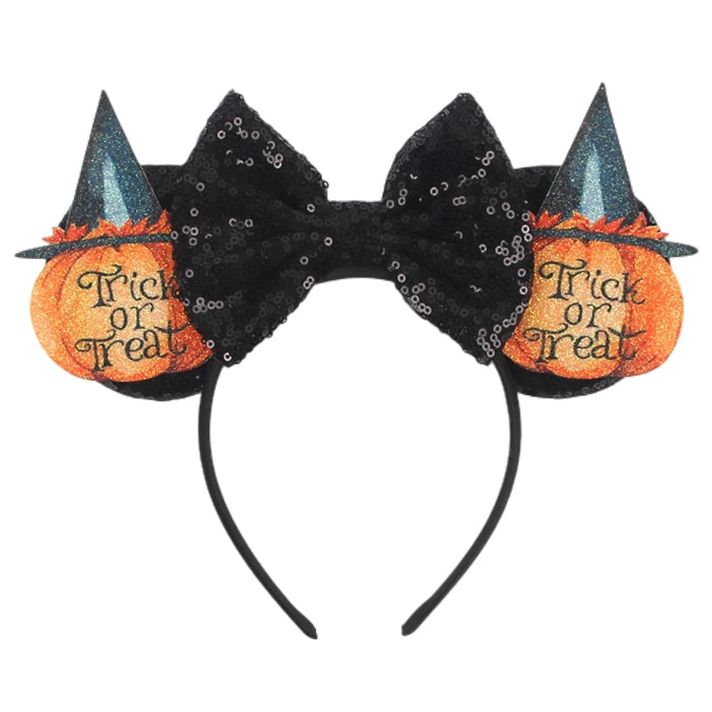 2025 Pirate Mickey Mouse Headband Bat Pumpkin Sequin Bow Halloween Disney Ears Hairband Festival Party Cosplay Hair Accessories