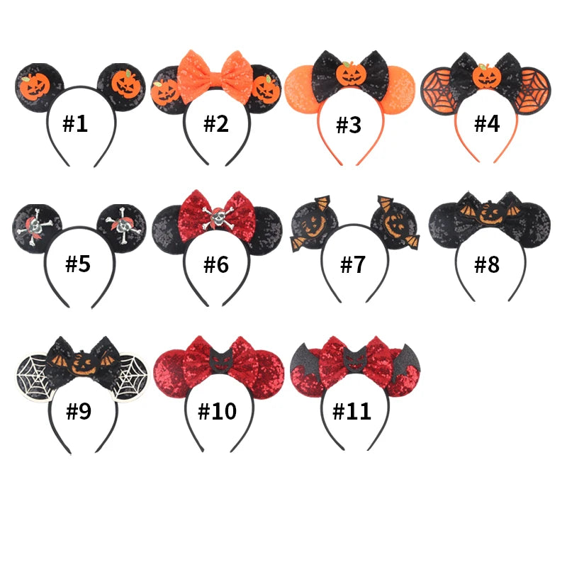 2025 Pirate Mickey Mouse Headband Bat Pumpkin Sequin Bow Halloween Disney Ears Hairband Festival Party Cosplay Hair Accessories