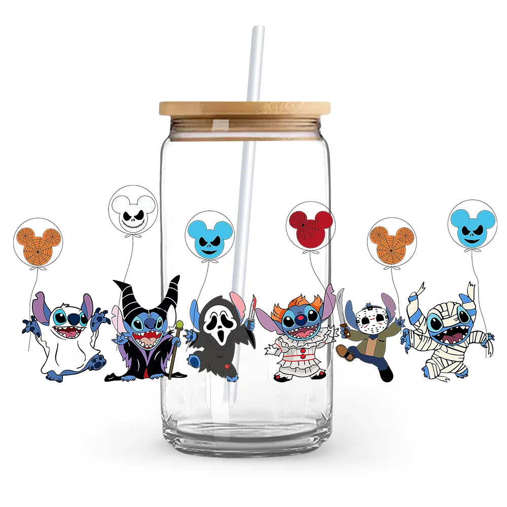Princess Stitch Mickey Halloween Trick Treat Souvenir UV DTF Cup Wrap Self-Adhesive Individualized Cup Adornments