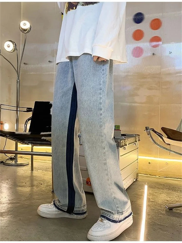 2025 European Men's jeans Neutral Wide Leg Denim Trousers Loose Straight letter print Baggy Man Jean Pants Casual Baggy hip hop