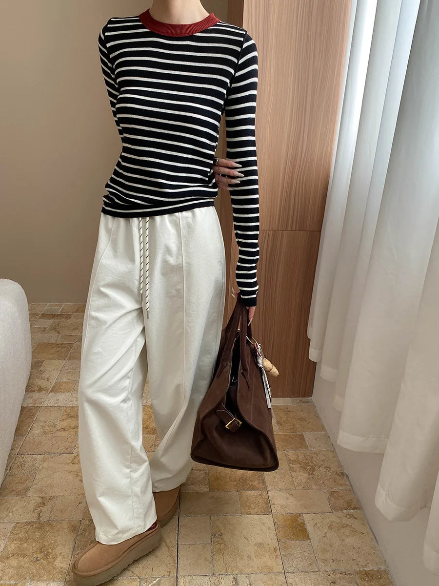 Autumn color palette design, contrasting colors, front shoulder streamlined, slim fit, slimming effect, base knit sweater