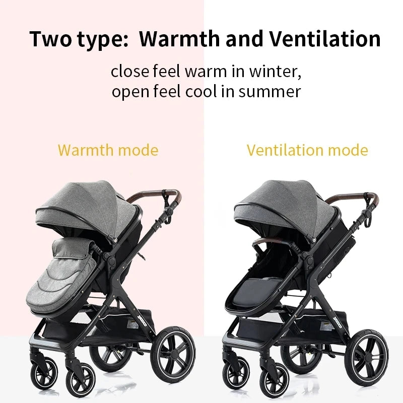 New Luxury Baby Stroller 3 in 1 Portable Travel Baby Carriage Fold Pram High Landscape Aluminum Frame Newborn Infant Stroller