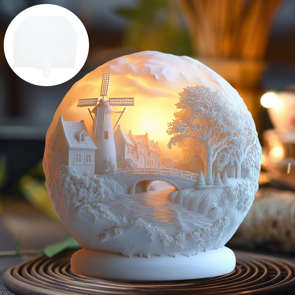 Rural villa relief spherical candle silicone mold house relief resin mould Halloween magic castle gypsum molds Christmas gift