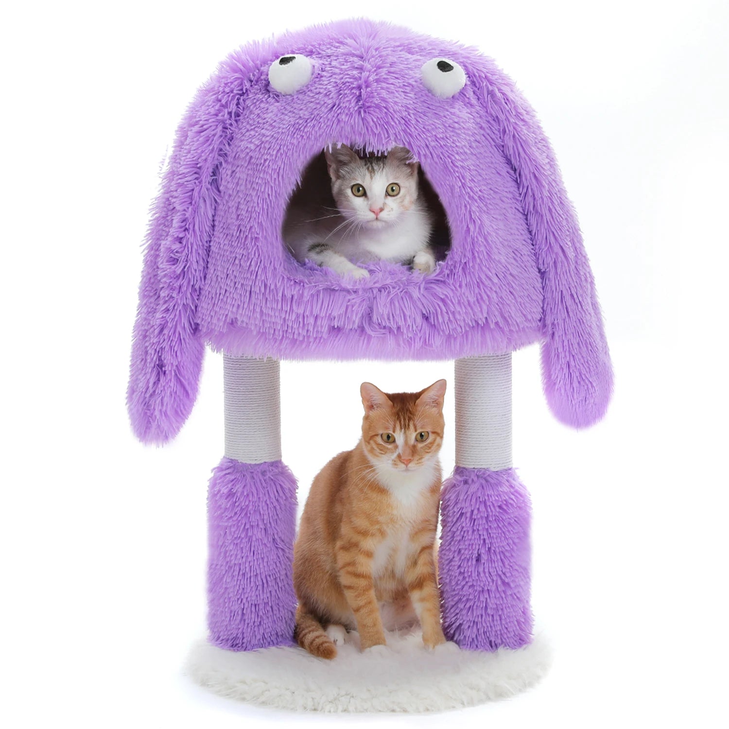 2 in 1 Cat Tree with Natural Sisal Scratching Posts, Cute Plush Small Cat Tower, Large Cat Condo for Indoor, Kitten Bed House