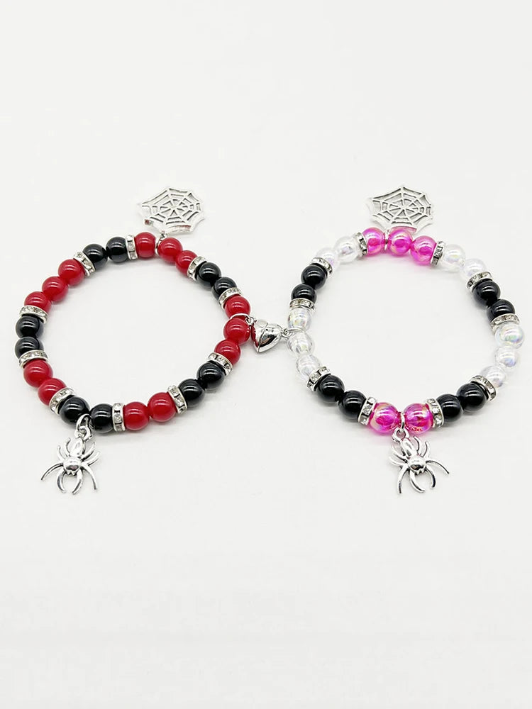 2Pcs Halloween Spider Bracelet For Women Men Magnetic Heart Couple Personality Bangles Lover Festive Jewelry Accessories Gifts