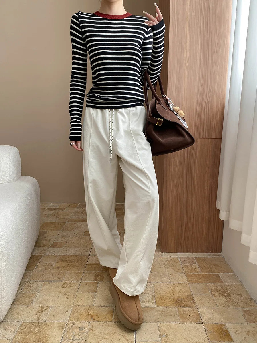 Autumn color palette design, contrasting colors, front shoulder streamlined, slim fit, slimming effect, base knit sweater