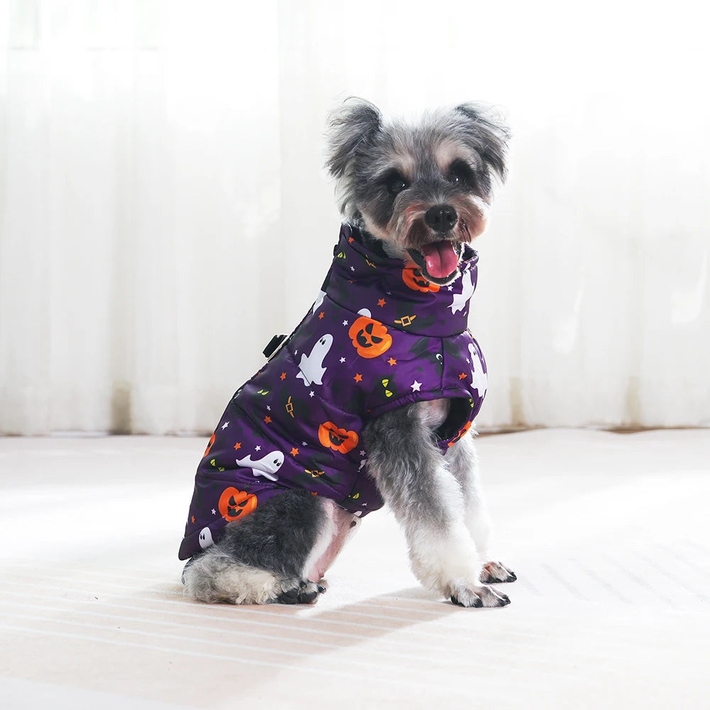Winter Dog Clothes Small Medium Dogs Halloween Pet Jacket Party Puppy Costume Warm Pumpkin Print Pet Coat Schnauzer Vest Coat