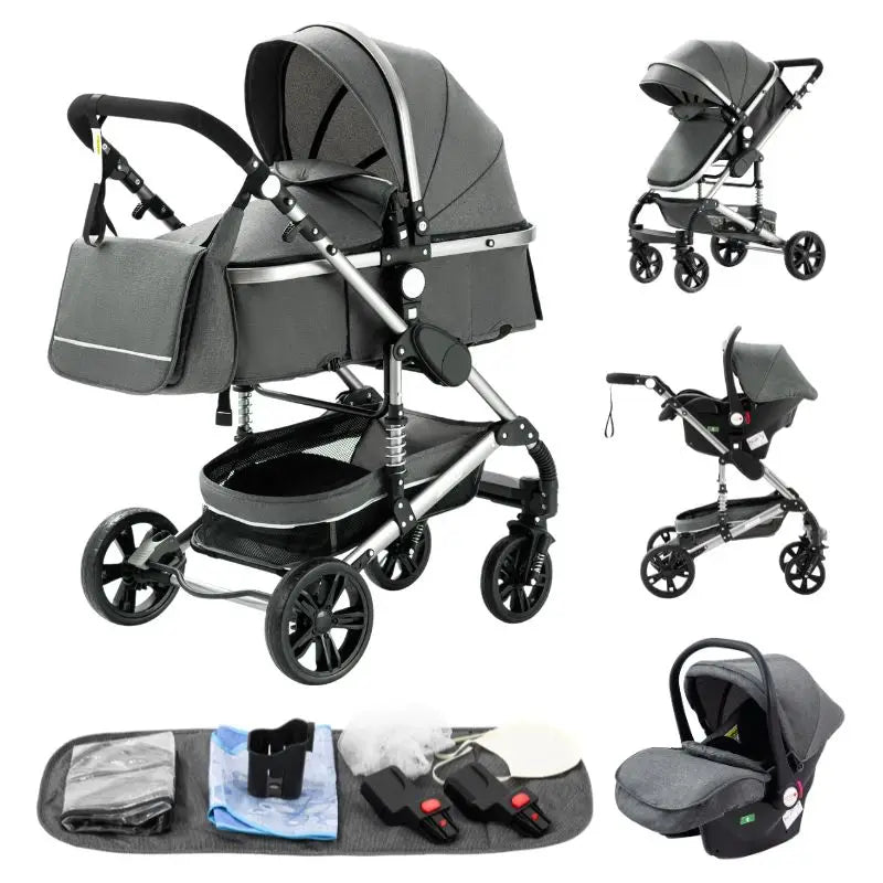 New Luxury Baby Stroller 3 in 1 Portable Travel Baby Carriage Fold Pram High Landscape Aluminum Frame Newborn Infant Stroller