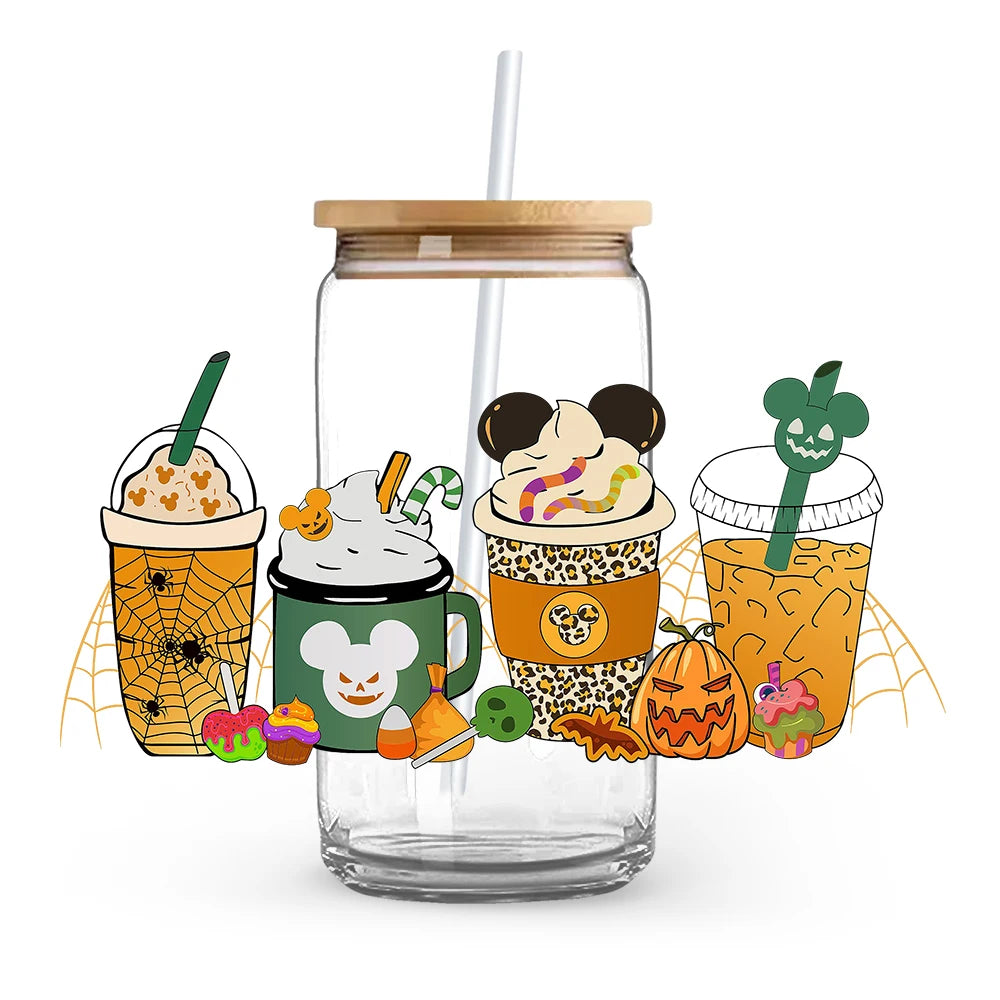 Princess Stitch Mickey Halloween Trick Treat Souvenir UV DTF Cup Wrap Self-Adhesive Individualized Cup Adornments